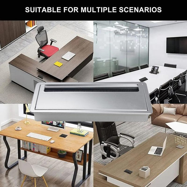 ABS Table Rectangle Wire Hole Cover Outlet Port With Brush PC Desk Cable Organizer, Size: 80x80mm Silver