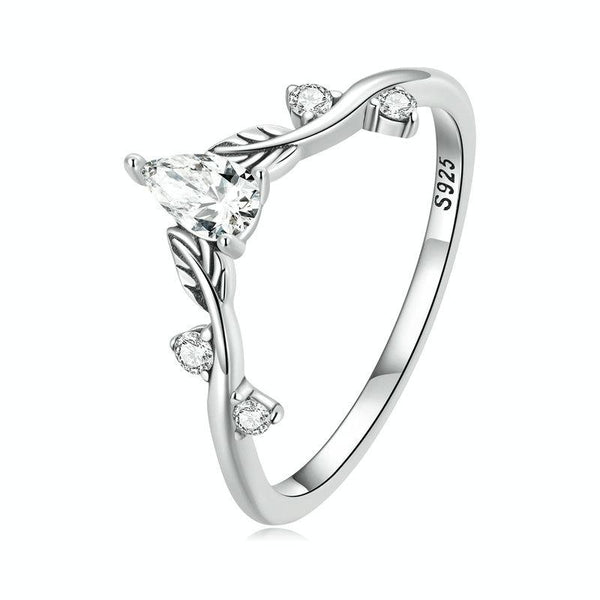 BSR308 Sterling Silver S925 Teardrop Vine Ring Zirconia Branch Leaf Jewellery(No.6)