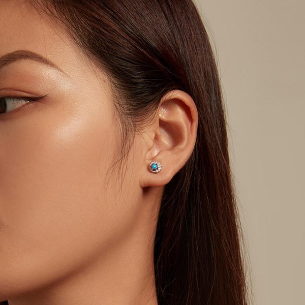 BSE746 Sterling Silver S925 White Gold Plated Zirconia Opal Star and Moon Earrings