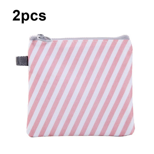 SN-031 2pcs Waterproof Zipper Sanitary Napkin Storage Bag Coin Card Bag(Stripe)