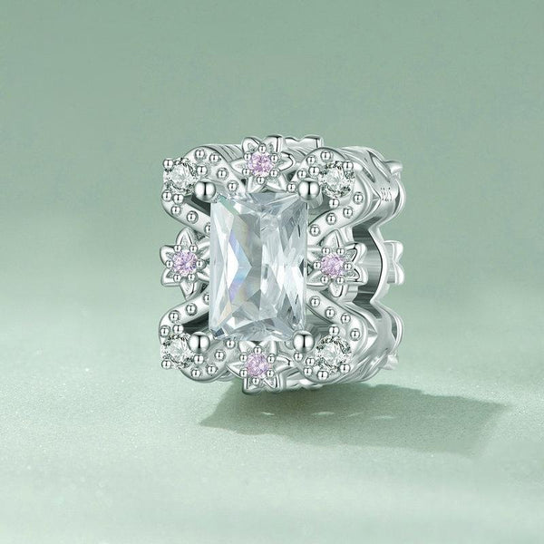 BSC739 S925 Sterling Silver Plated White Gold Zirconia Flower Bracelet Beads