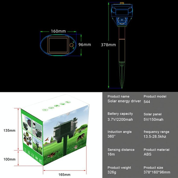 RC-544 Outdoor Solar Ultrasonic Infrared Sensor Animal Repeller(Dark Green)