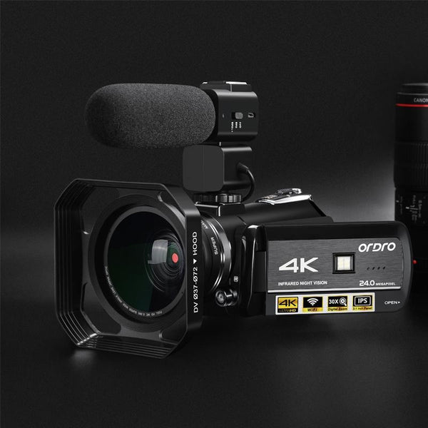 ORDRO AC3 3.1 inch IPS Screen 4K Full HD 13MP Night Vision WiFi Live Camcorder DV Digital Camera, Style:Standard+ Microphone +Fill Light(Black)
