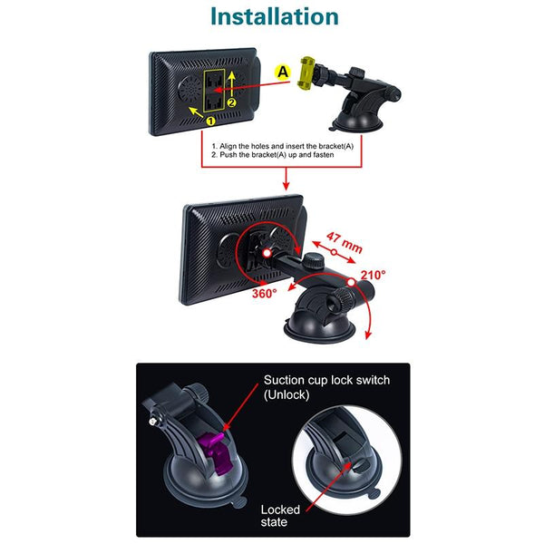 X70-1 Car 7 inch IPS Portable Smart Screen Wireless Screen Projection Carplay Android Auto, with Reversing Camera(Black)