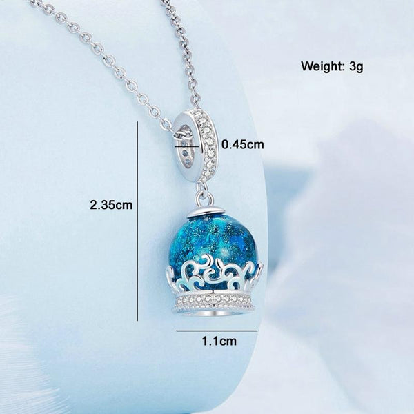 BSC735 Sterling Silver S925 Crystal Ball Bracelet Pendant Zirconia Lucite Bead Charm