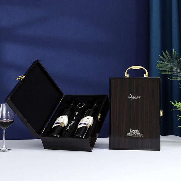 Double Piano Finish Red Wine Box Wooden Packing Case Wine Gift Box With Tools(Ebony)
