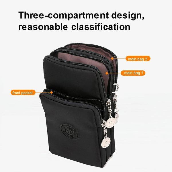 Crossbody Mobile Phone Bag Vertical Wallet Arm Bag With Headphone Hole(Black Feather)