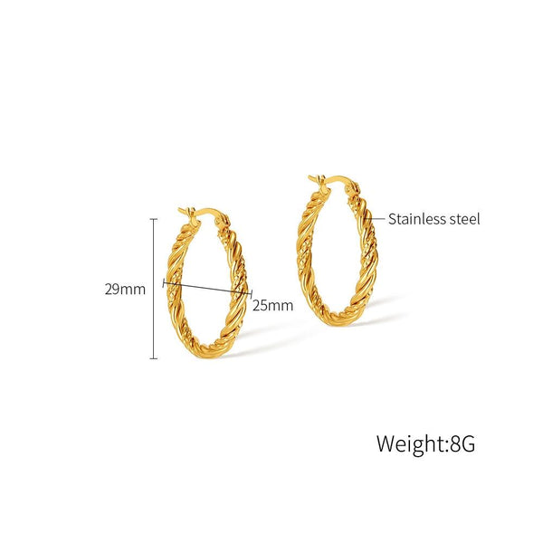 OPK GE960 1pair Stainless Steel Gold Plated Vintage Twist Earrings(Gold)
