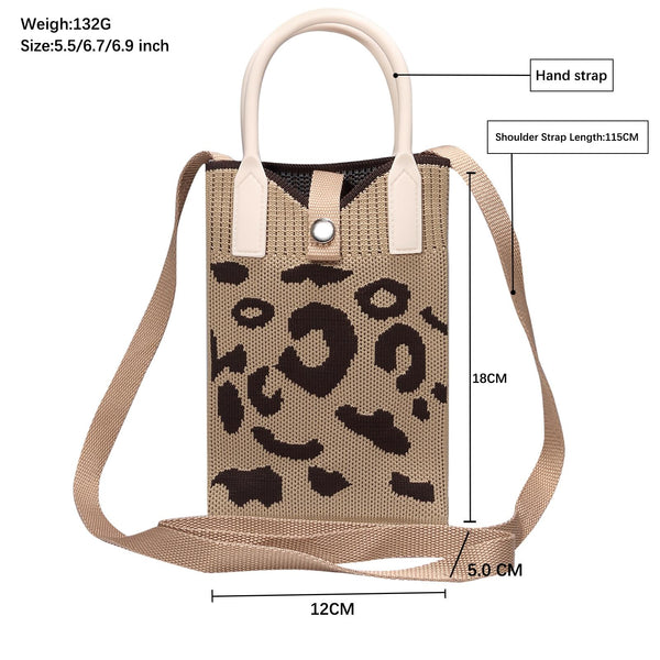 Leopard Print Knitted Mini Crossbody Phone Bag For 6.9 inch and Below Phones(Brown)