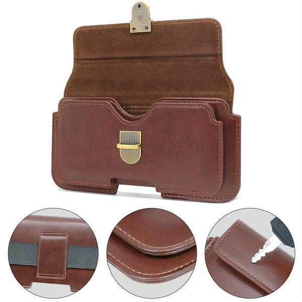 For Phones Below 6.7 inches Retro Wallet Style Horizontal Phone Waist Bag(Brown)