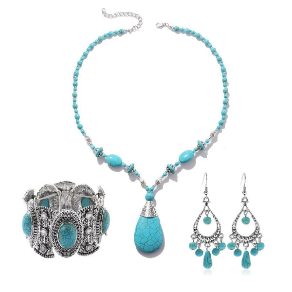 3pcs/set Necklace + Bracelet + Earrings Natural Turquoise Accessories Ladies Jewelry