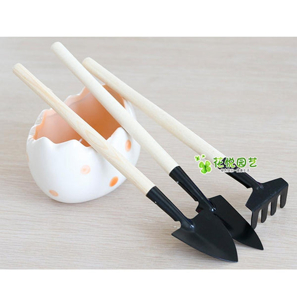4pcs Rake Shovel Digging Trowel 3 in 1  Wooden Handle Metal Head Mini Garden Plant Tool Gardening Tool