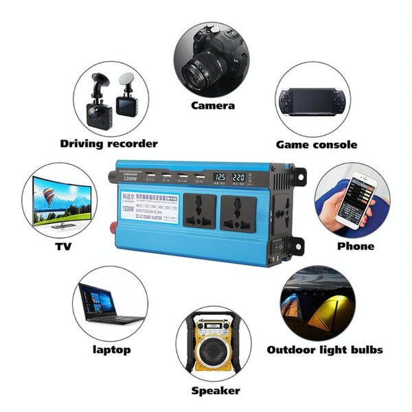 Carmaer 60V to 220V 1200W Double Socket Car Double Digital Display Inverter Household Power Converter