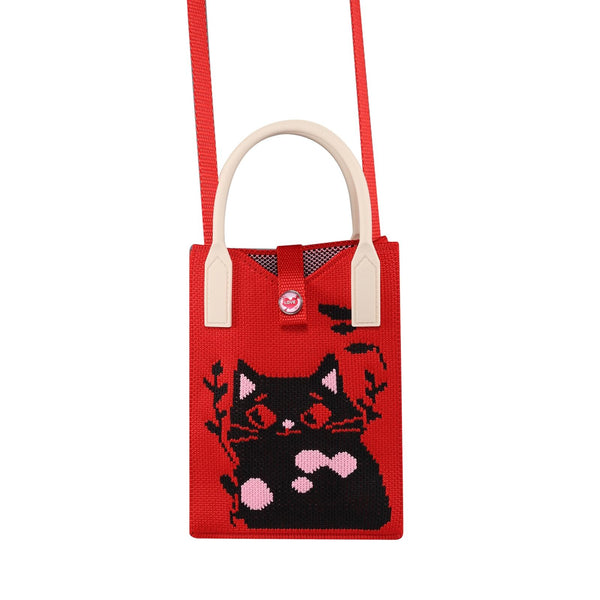 Cat Knitted Mini Crossbody Phone Bag For 6.9 inch and Below Phones(Red)