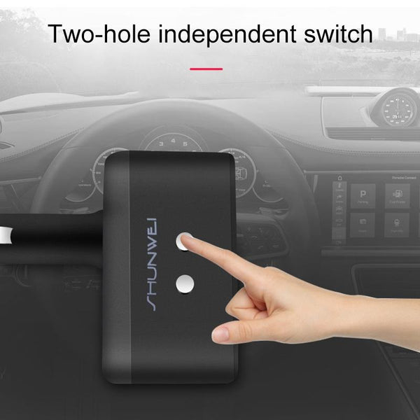 SHUNWEI SD-1925 120W 3A Car 2 in 1 Dual USB Charger 90 Degree Free Rotation Cigarette Lighter(Black)