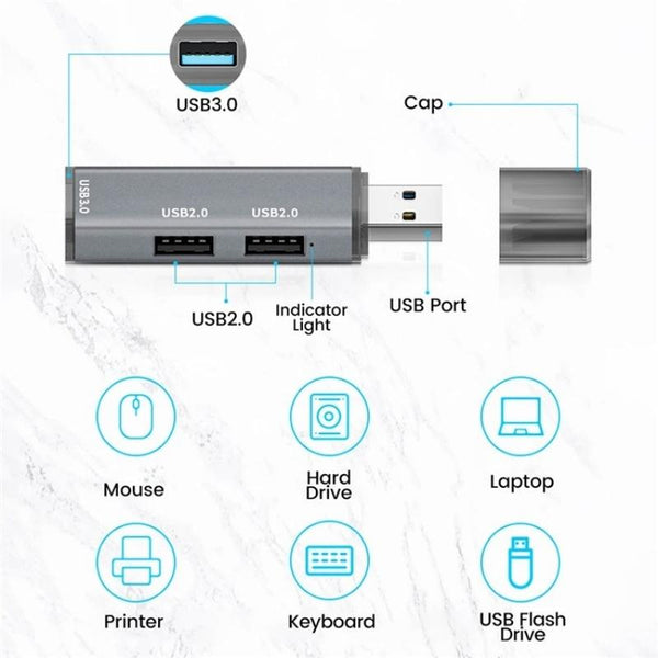 ADS-302A 3 in 1 USB to USB 3.0 / 2.0 Hub Expansion Station USB Adapter(Silver)