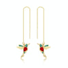 E2104-4 Red Bird Long Ear Wire Women Simple Earrings
