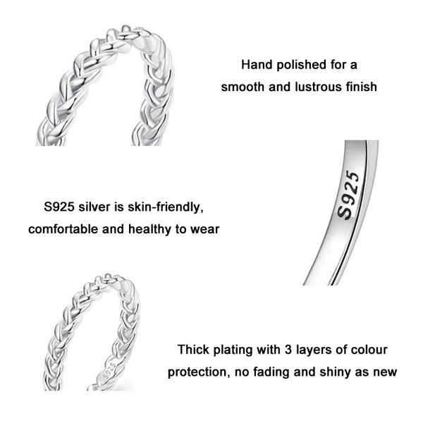 BSR311 Sterling Silver S925 Geometric Twist White Gold Plated Ring(No.8)
