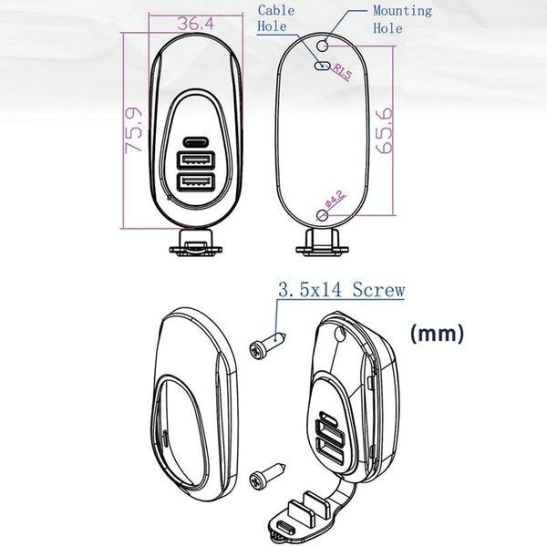 12-24V Bus Handlebar Installed USB Fast Charging Charger, Specifications: 2U+C 2.1A+2.1A+2.1A