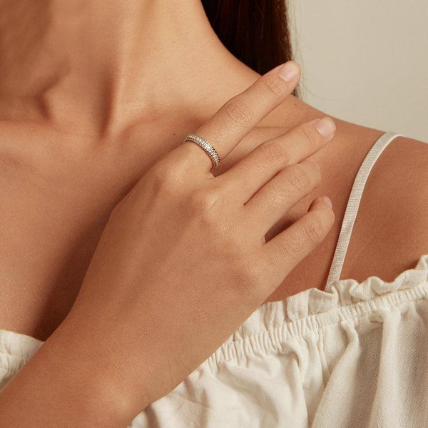 BSR353 S925 Sterling Silver Geometric Twist Plated Plated Zircon Ring(No.6)