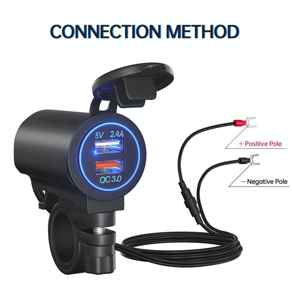 ZH-723F1 Car / Motorcycle QC3.0 Cell Phone Fast Charging Dual USB Car Charger(Blue Light)
