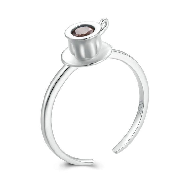 SCR906 S925 Sterling Silver Zircon Coffee Mug Open Ring
