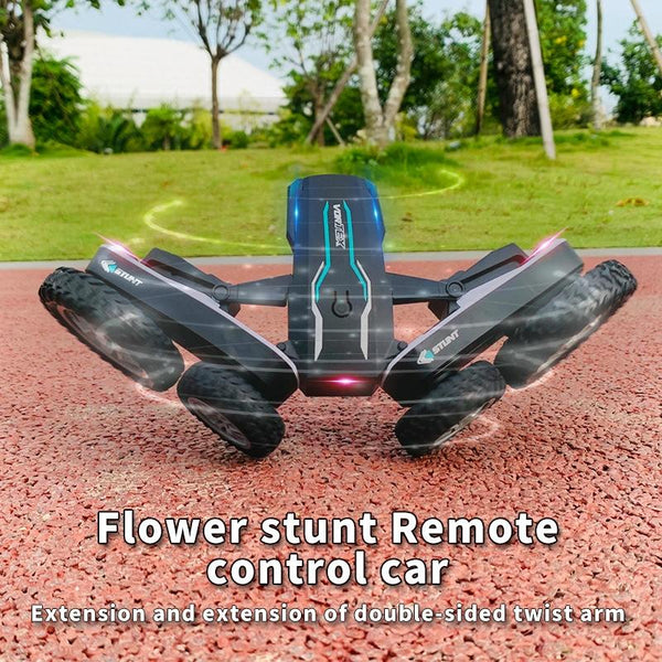1:24 2.4G Flowering Stunt Car RC Double Deformation Remote Control Car Twisting Rotating Toy Car(White)