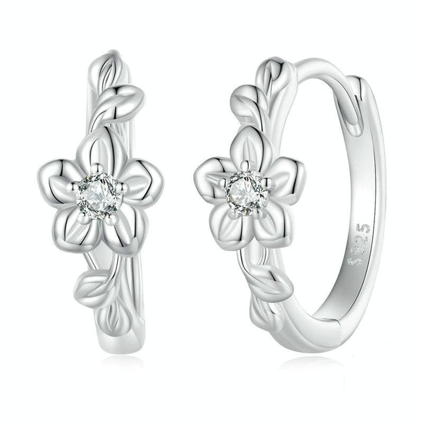 BSE767 Sterling Silver S925 Small Flower Vine Plated Platinum Zircon Earrings