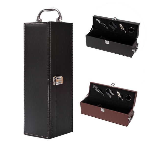 Single Red Wine Box Leather Wine Packaging Box Red With Wine Tools, Model: K16 Rivet