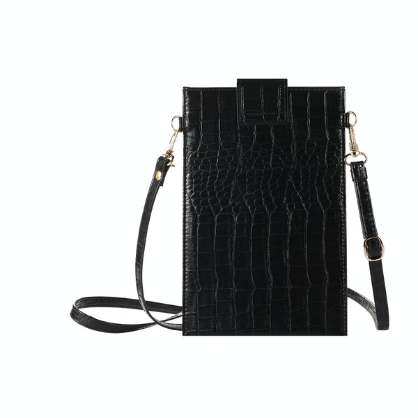 Stone Texture Card Holder Mobile Phone Bag with Long Strap(Black)