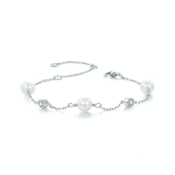 S925 Sterling Silver With White Moissanite Pearl Bracelet(MSB017)