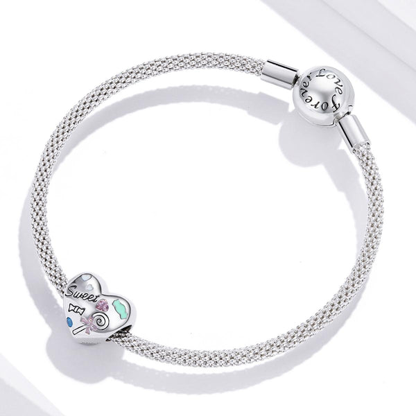 S925 Sterling Silver Sweet Candy Heart Beads DIY Bracelet Necklace Accessories