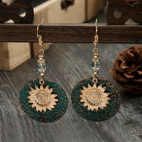 Vintage Bohemian Two Layer Sunflower Vintage Earrings(EA584)