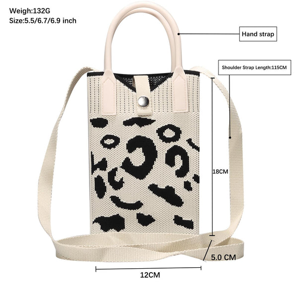 Leopard Print Knitted Mini Crossbody Phone Bag For 6.9 inch and Below Phones(White)