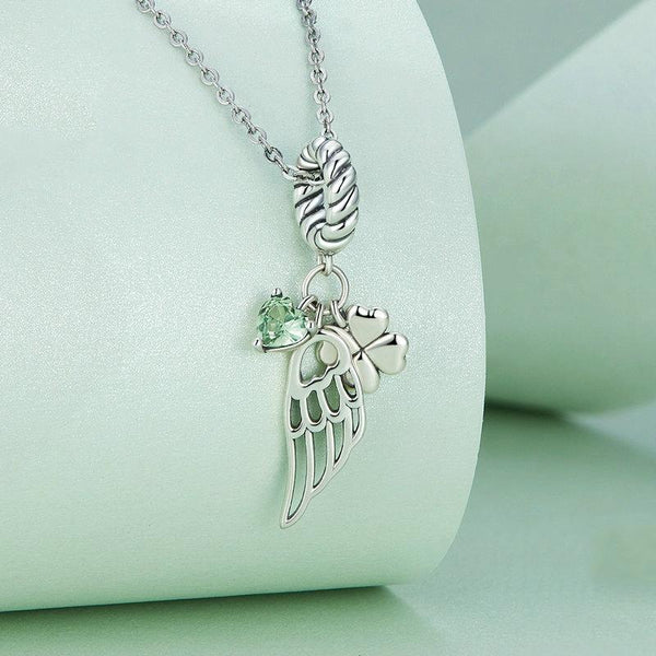 BSC762 Sterling Silver S925 Hollow Wings Lucky Clover Zircon Bracelet Beads