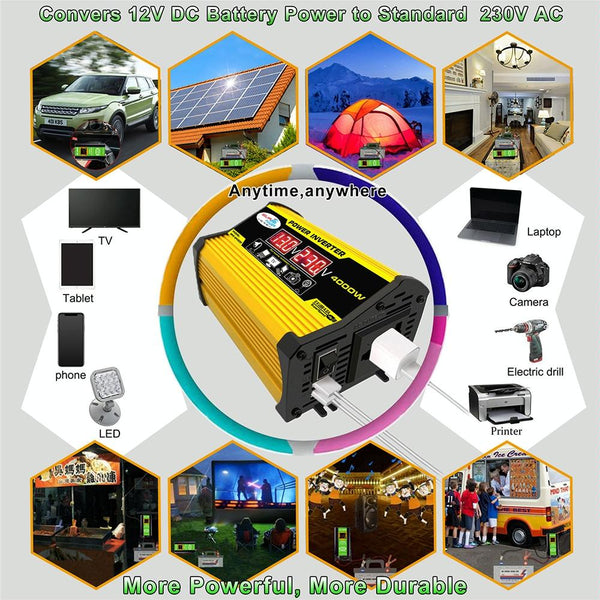 Legend II Generation 12V to 110V 4000W Modified Square Wave Car Power Inverter(Yellow)