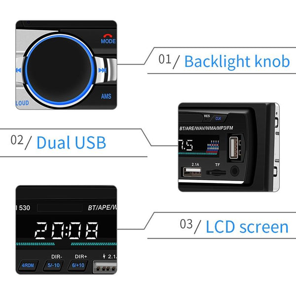 SWM-530 12V Universal Car Dual USB Charger Radio Receiver MP3 Player, Support FM & Bluetooth with Remote Control