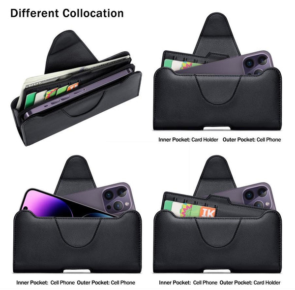 NUOKU 5.5-6.7 Inch Dual Phone Belt Clip Carrying Pouch Litchi Texture Leather Phone Case(Black)