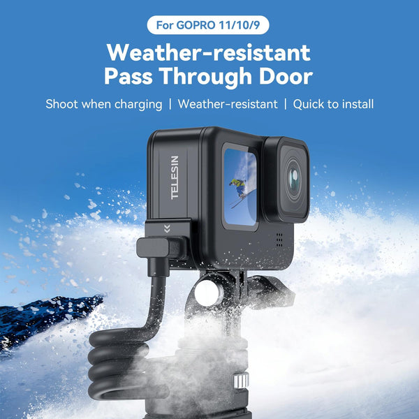 For GoPro Hero11 Black / HERO10 Black /9 Black TELESIN Waterproof Side Cover Easy Removable Charging Cover Port(Black)