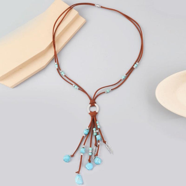 Bohemian Turquoise Natural Stone Sweater Vintage Pendant, Model: N211-15 Circle