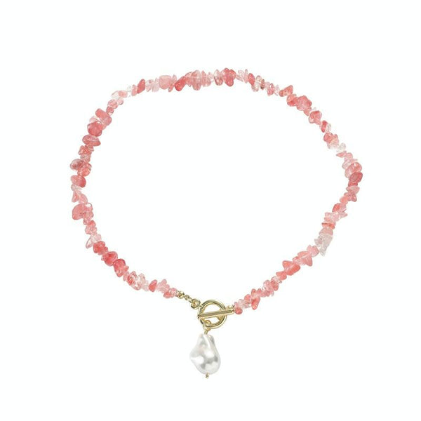 Boho Colorful Broken Natural Stone Necklace, Model: N2206-8 Pink Stone