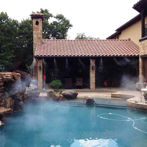 Outdoor Lawn Garden PE Hose Mist Watering Line Misting Cooling System with 21 x Mist Nozzles, Length: 15m (White)