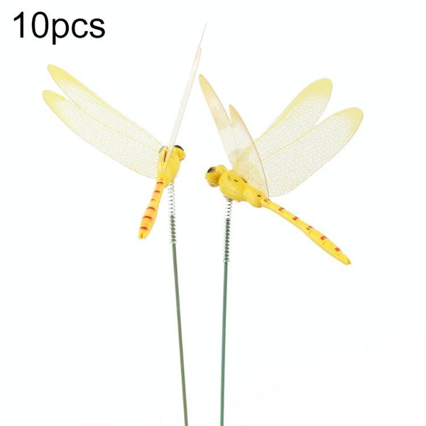 10pcs Simulation Plug Rod Magnetic Dragonfly Home Wall Garden Decoration(Yellow)