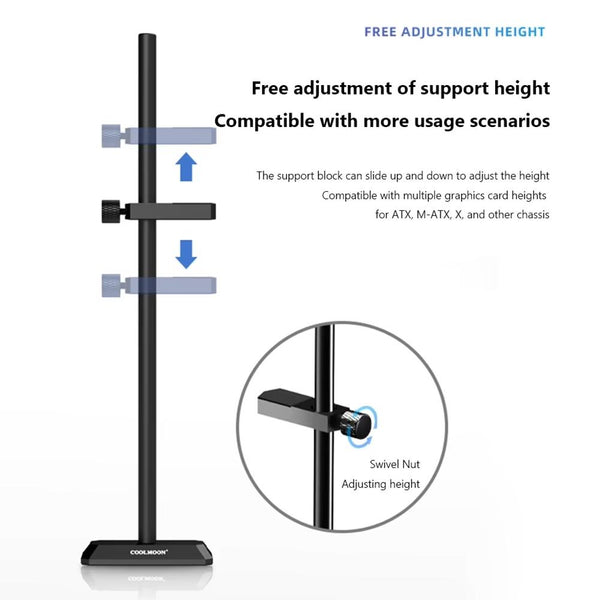 COOLMOON GH260 Desktop Computer Vertical Mounted Graphics Card Protection Shelf Metal Rod Magnetic Support Bracket, Color: GH260 Black