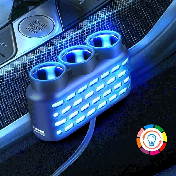 1 To 3 12V/24V Car Cigarette Lighter Charger Multi-function Seven-color Light(120W)