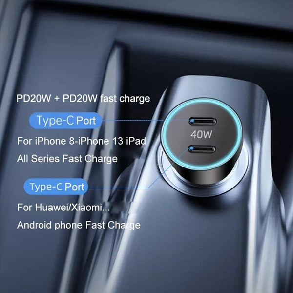 40W Dual PD Car 2 in 1 Fast Charger Car Cigarette Lighter (Black)