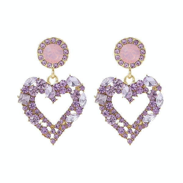 E2109-12 Purple Diamond Love Silver Needle Earrings Simple Earrings