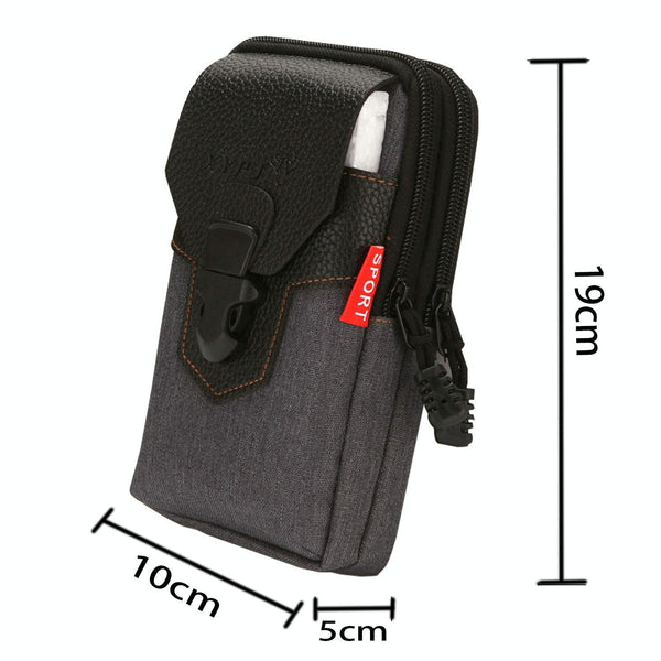 For 6-7 inch Mobile Phones Universal PU Leather + Fabric Stitching Waist Bag(Brown)