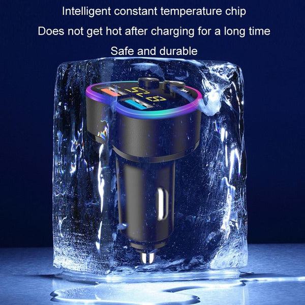 Car MP3 Bluetooth Player FM Transmitter Multifunctional Car Charger, Model: 4.8A Black