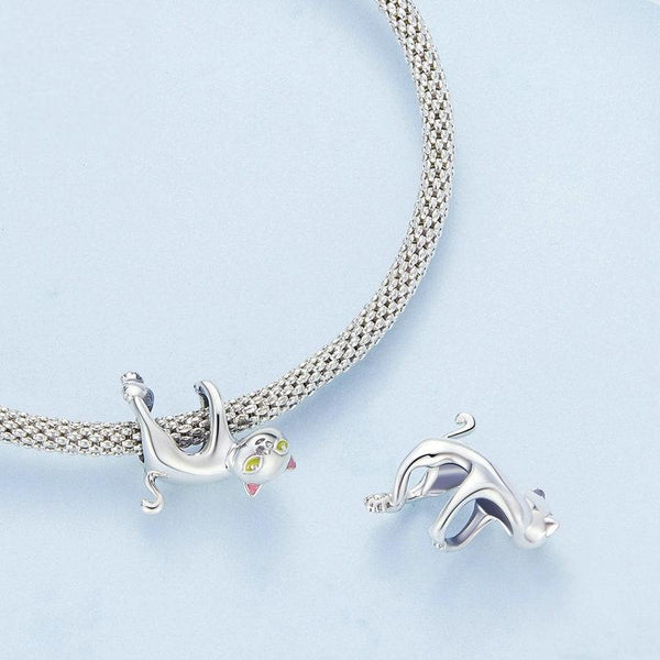 BSC520-SR S925 Sterling Silver Cute White Cat Beaded Bracelet Accessories